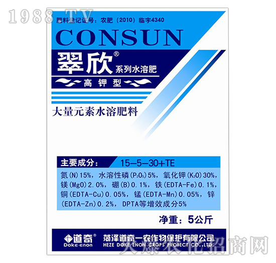 高鉀型大量元素水溶肥15-5-30+TE-翠欣-道奇